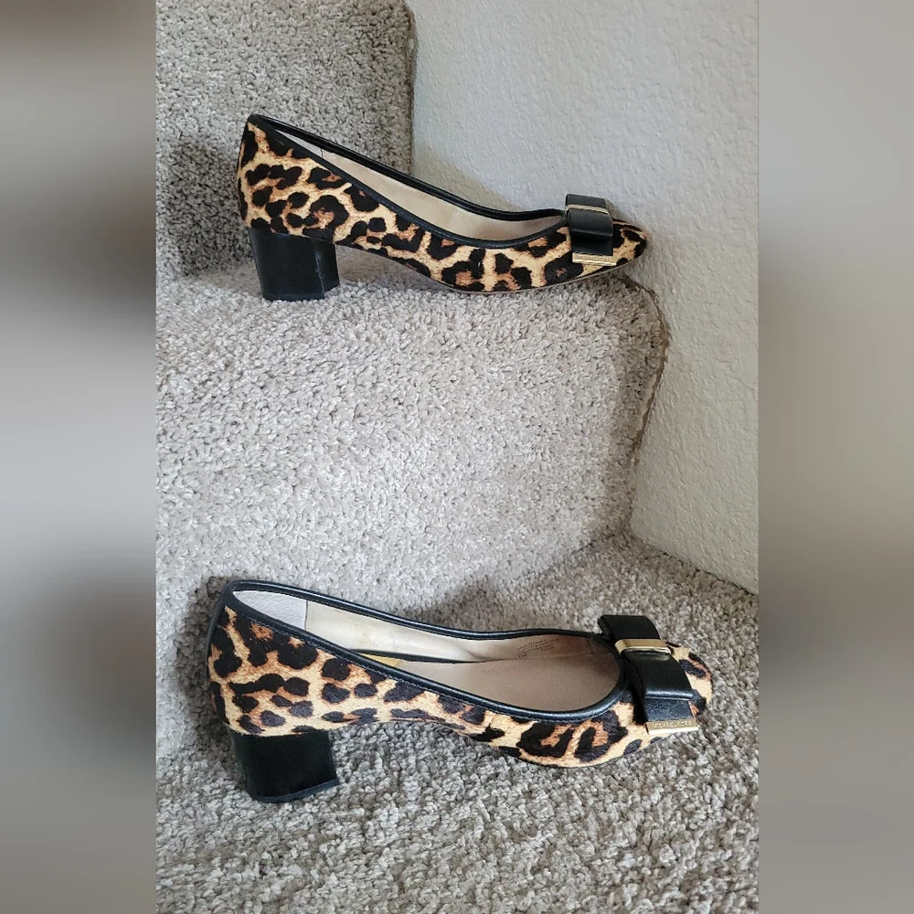Michael Kors Brown and Black Heels with Leopard Print in Calf Hair.size 7.5